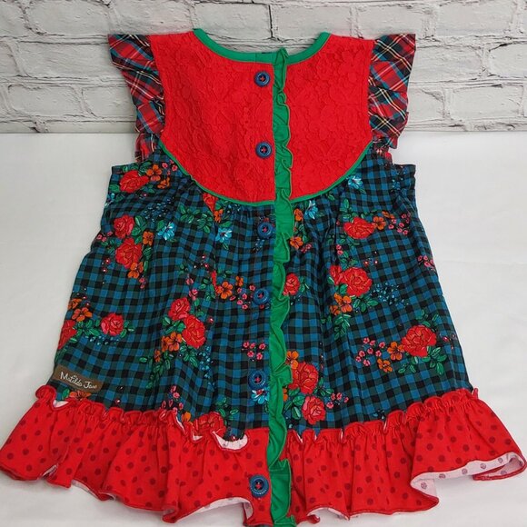 MATILDA JANE 'BOUGHS OF HOLLY' TUNIC BUTTON BACK PLAID RUFFLE LACE TOP - Picture 2 of 16